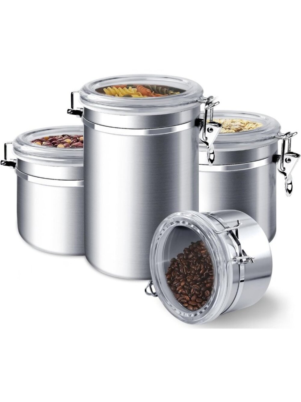 4-Piece Stainless Steel Airtight Food Storage Canisters Set with Lids - Kitchen